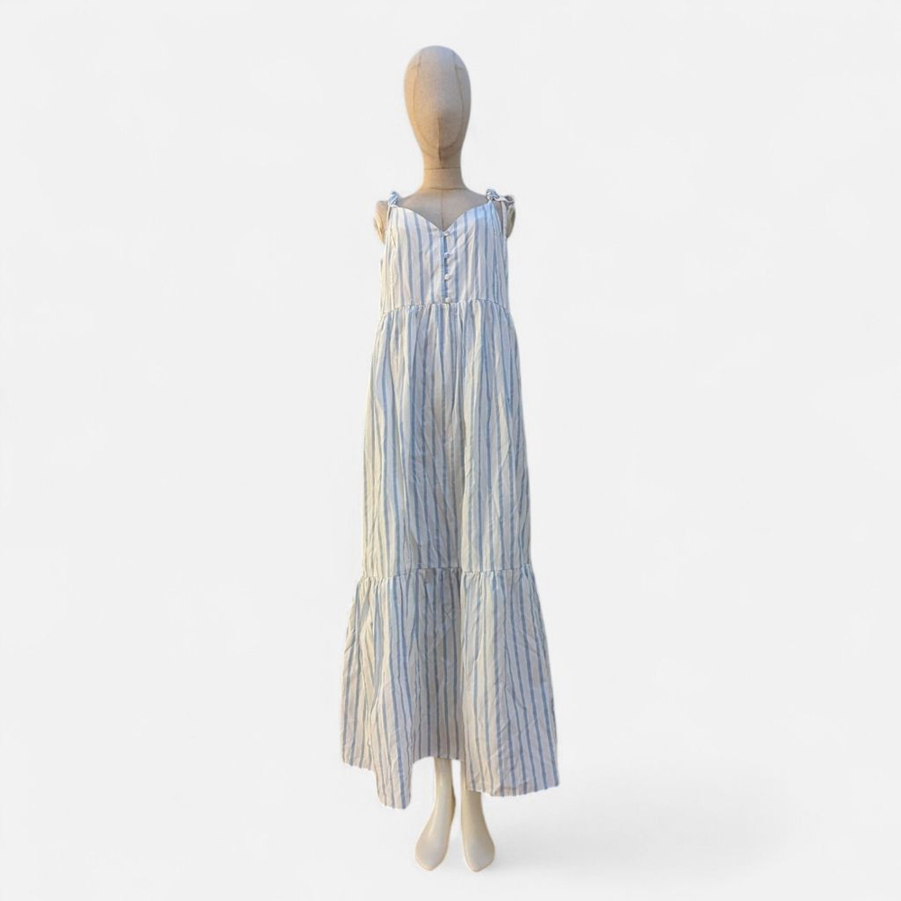 ASOS Striped White Blue Maxi Dress - Size 12 - Picture 2 of 11